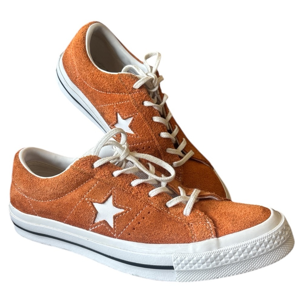 Converse Orange and White Low-Top Sneakers with Suede Upper